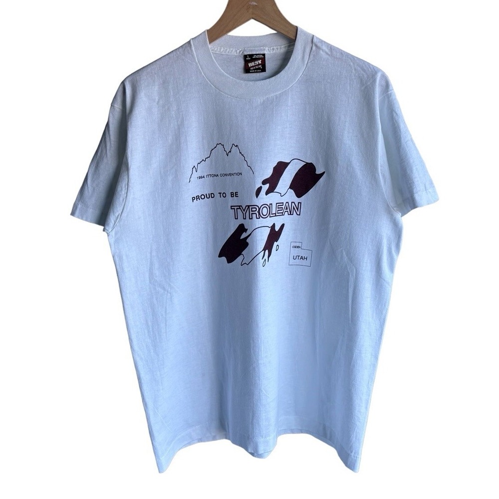 Vintage 90s Fruit of the Loom Tyrolean Tee White Size L Utah 1994 Graphic Shirt